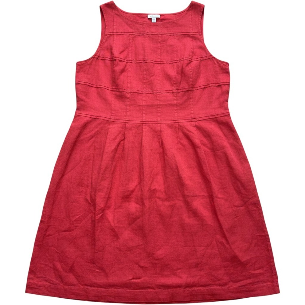 J. Jill Love Linen Red Sleeveless Pintuck Pleated A-Line Dress Medium